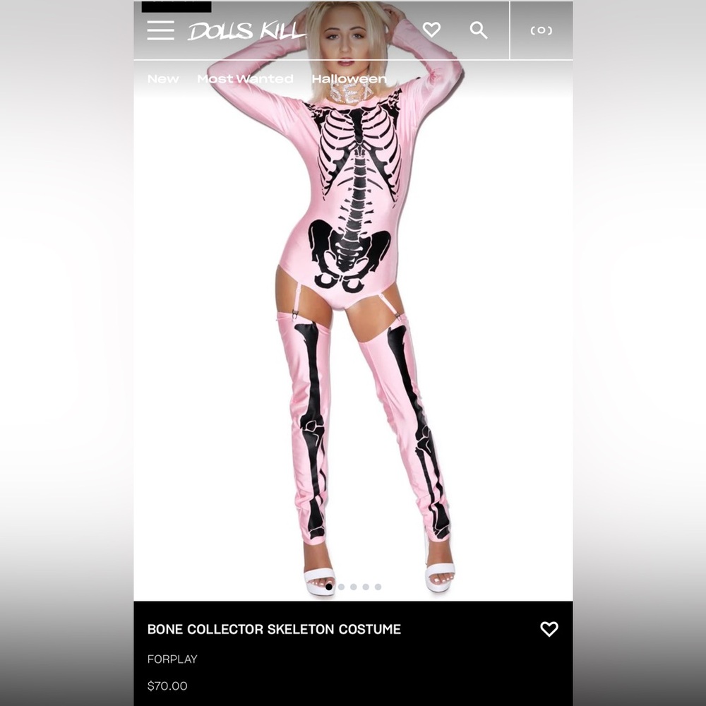 NIB NEW Dolls kill foreplay Skeleton Costume Garters Thigh High Stockings Pink